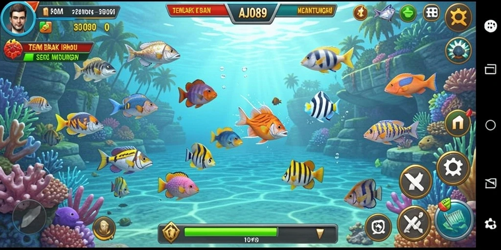 Tampilan gameplay AJO89 dengan aksi tembak ikan yang seru.