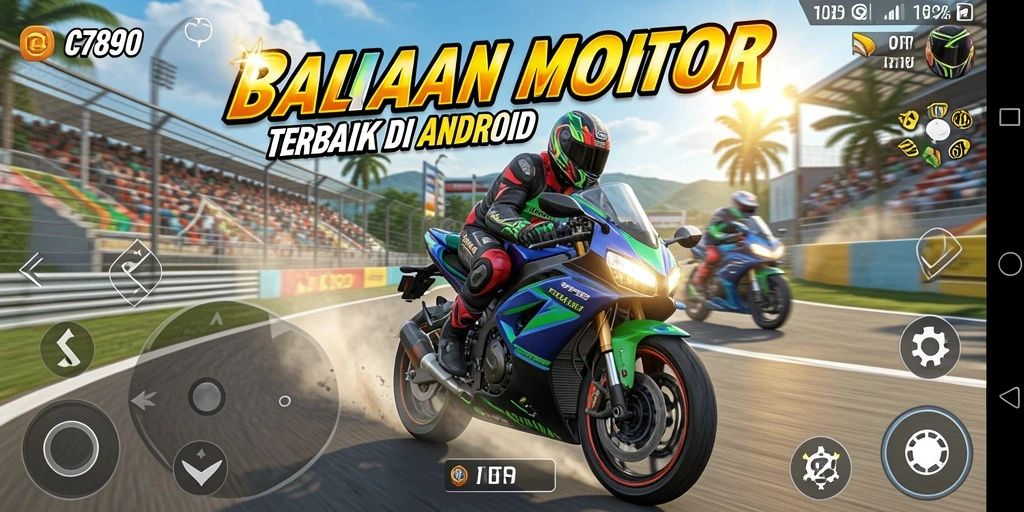 Screenshot gameplay C7890 menampilkan balapan motor yang intens dan seru.