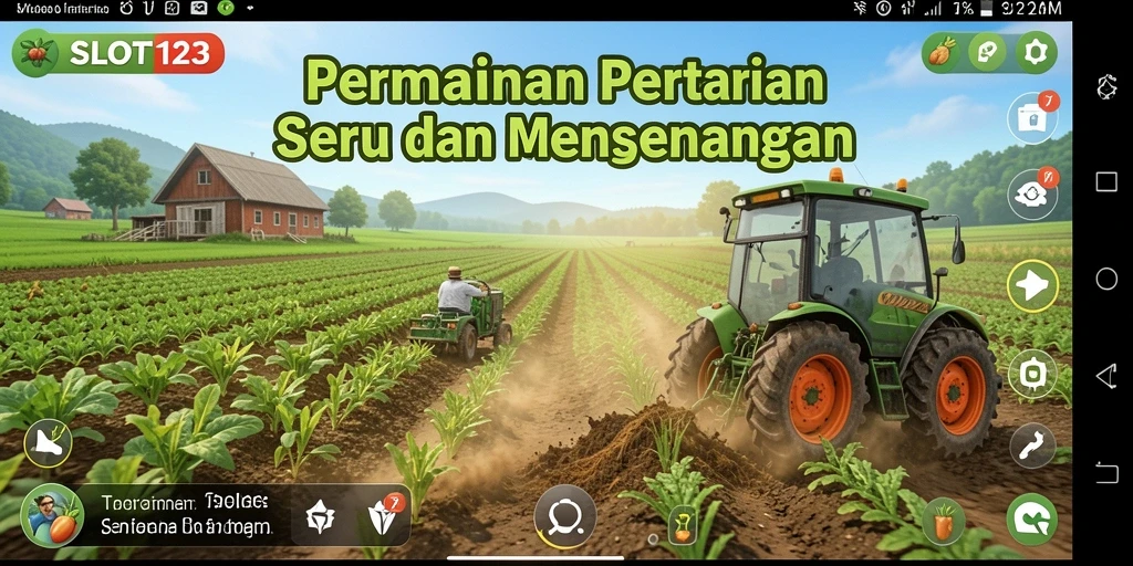 Tampilan gameplay menarik dari SLOT123 yang menggambarkan pertanian.