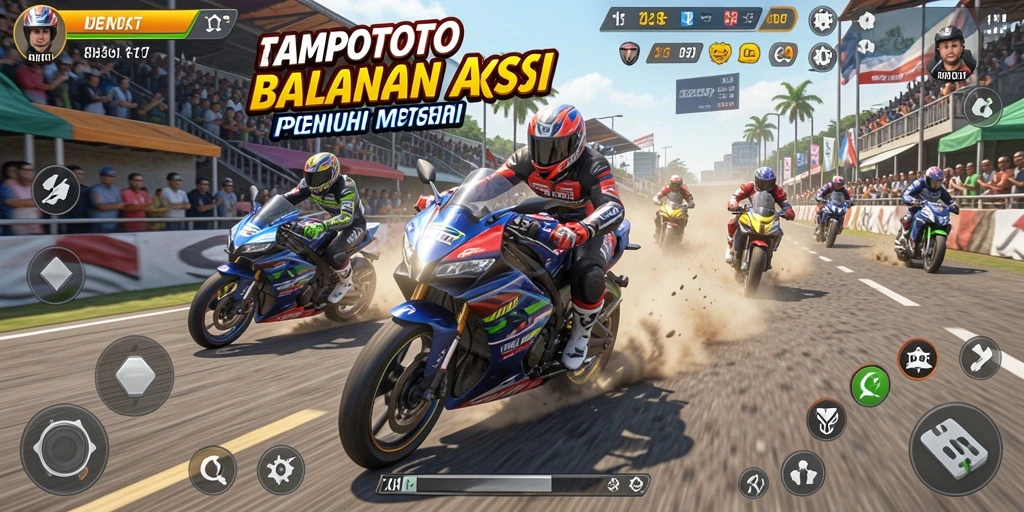 Gameplay seru TEMPOTOTO saat balapan motor di lintasan yang menantang.